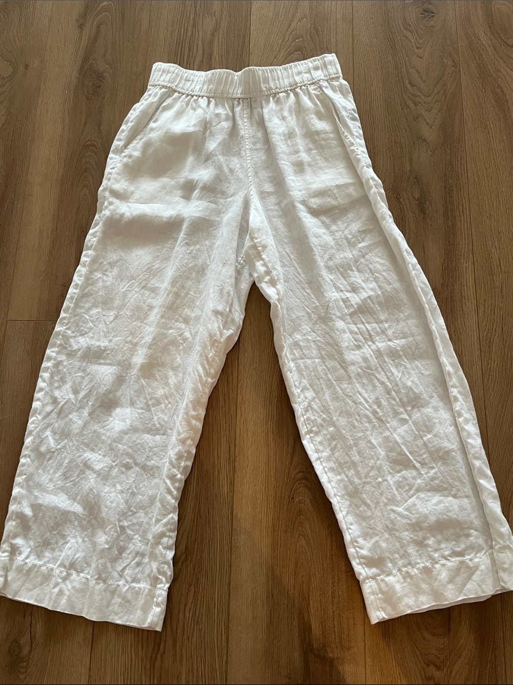 Tahari White 100% Linen Wide-Leg Pull-On Pants
